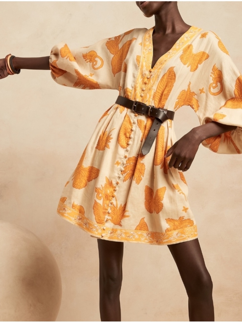 Banana Republic Linen Balloon Sleeve Belted Mini Dress Yellow Size 2 NWT
